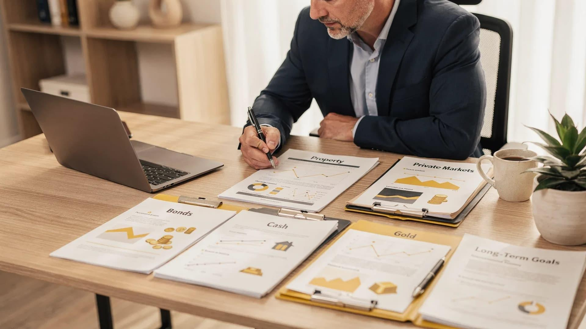 Business professionals reviewing a financial portfolio
